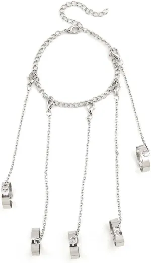 Chain Finger Rings Bracelet for Men Metal Punk Layered Chain Bracelet with Finger Rings for Women