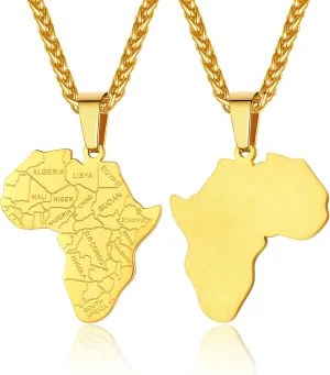 ChainsProMax Men African Continent Necklace Adjustable, Africa Map Jewelry, 316L Stainless Steel/Gold Plated (Send Gift Box)
