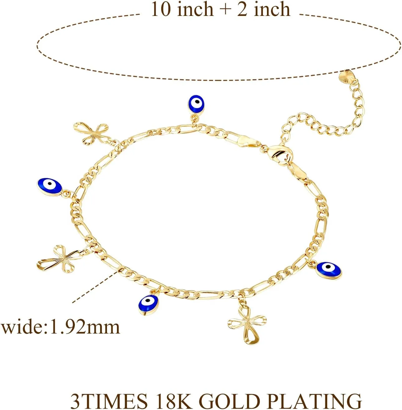 Charm Bracelets for Women 14K Yellow Gold Ankle Bracelet Anklet Evil Eye Star Star Shell Beads Wrist Chain Adjustable 7-11 inches