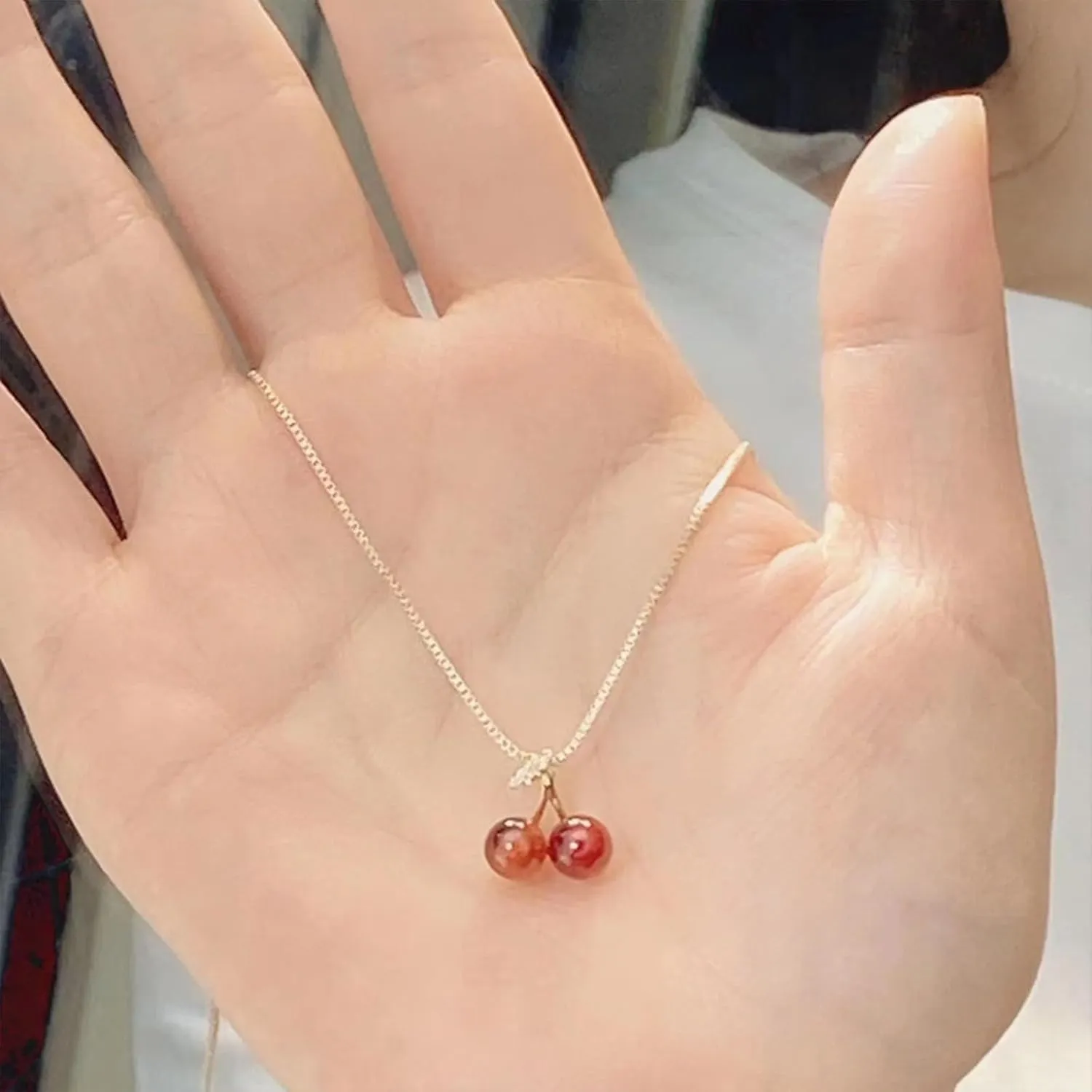 Cherry Charm Necklace - Dainty Gold Chain with Red Heart Pendant