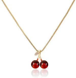Cherry Charm Necklace - Dainty Gold Chain with Red Heart Pendant