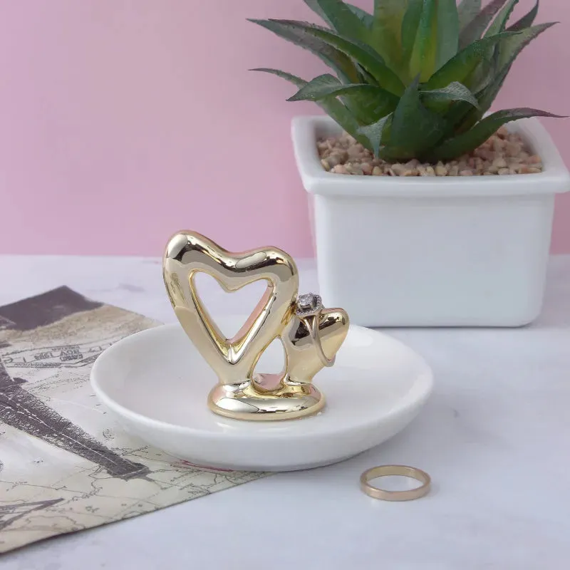 Chic Golden Hearts Trinket Dish Showpiece