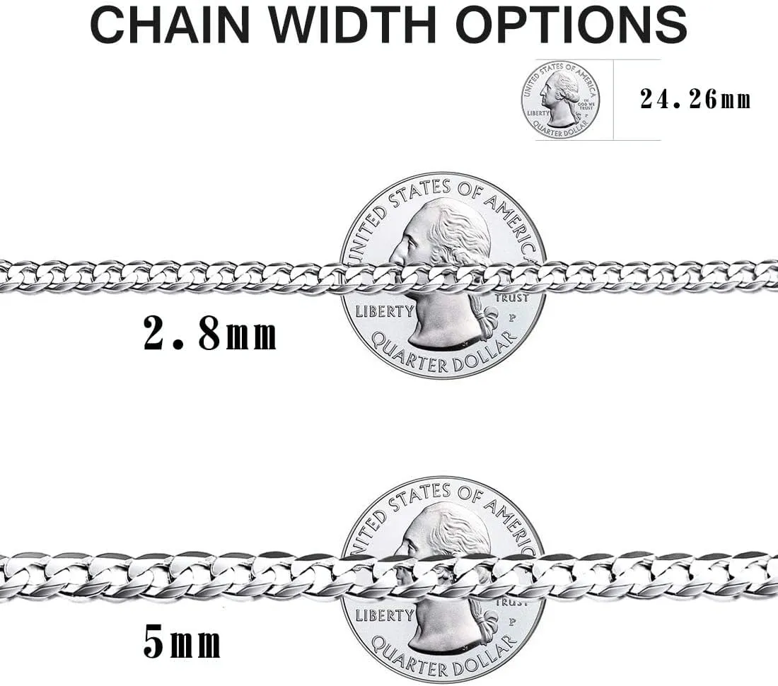 ChicSilver 2.8mm/5mm Solid 925 Sterling Silver Cuban Link/Figaro Chain Necklace for Women Men, 14, 18, 20, 22, 24, 26, 28 Inch(with Gift Box)