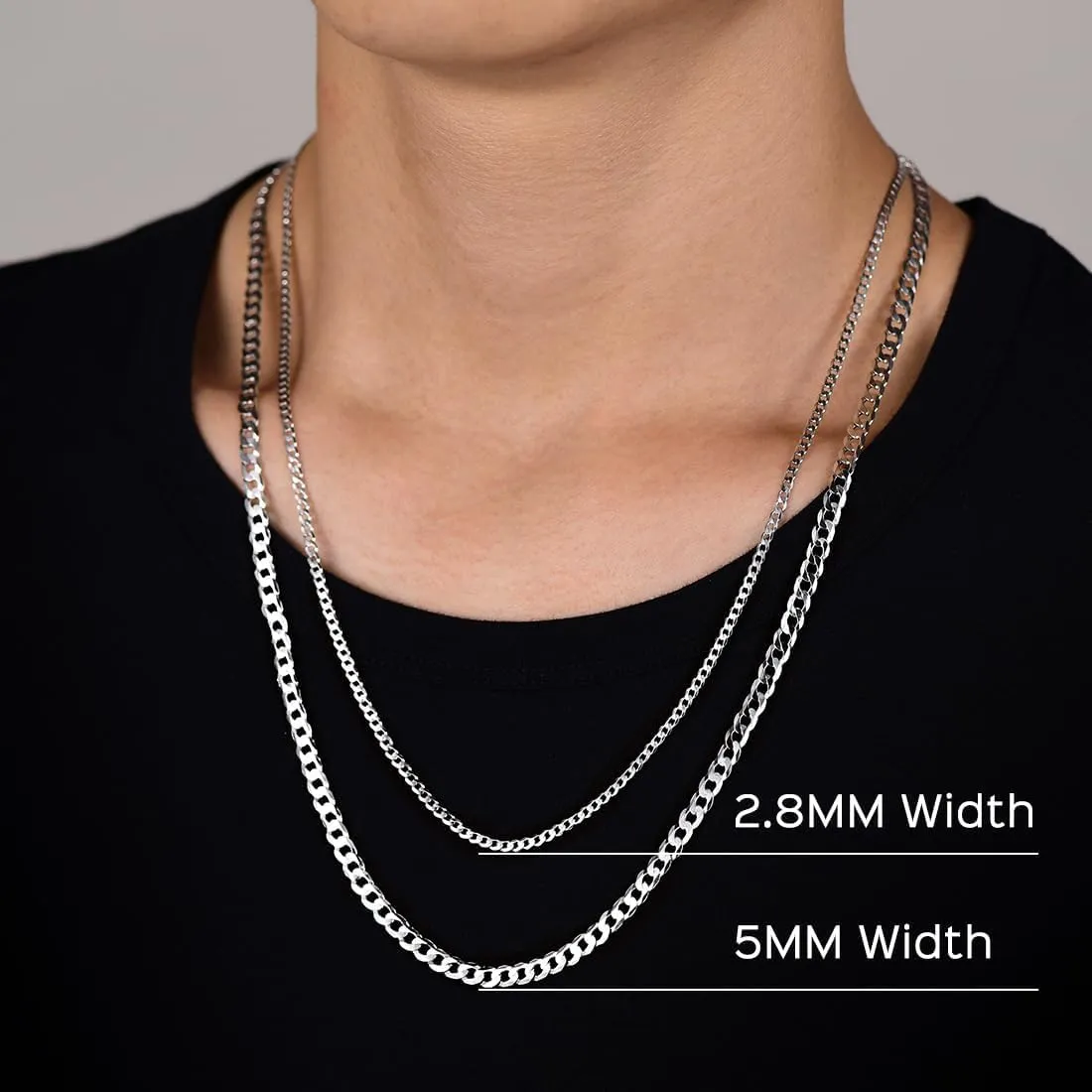 ChicSilver 2.8mm/5mm Solid 925 Sterling Silver Cuban Link/Figaro Chain Necklace for Women Men, 14, 18, 20, 22, 24, 26, 28 Inch(with Gift Box)
