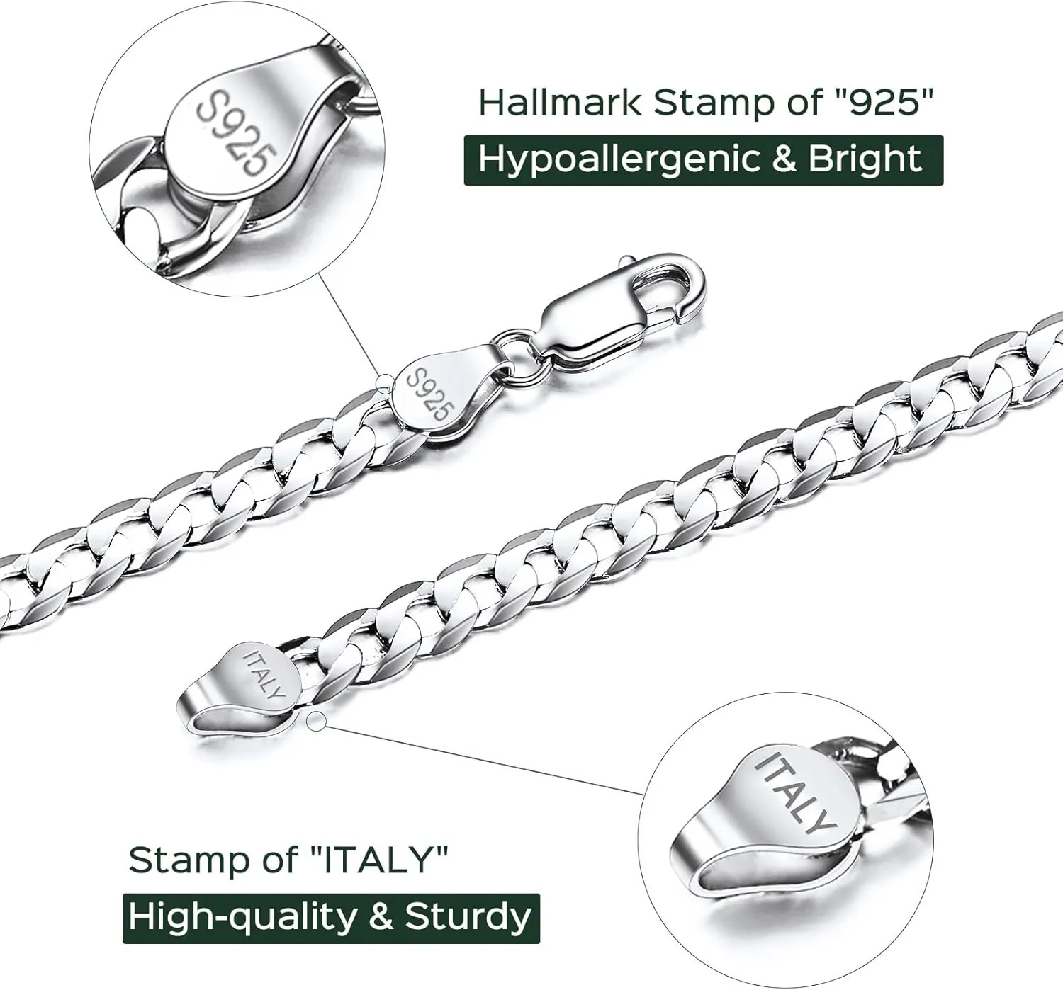 ChicSilver 2.8mm/5mm Solid 925 Sterling Silver Cuban Link/Figaro Chain Necklace for Women Men, 14, 18, 20, 22, 24, 26, 28 Inch(with Gift Box)