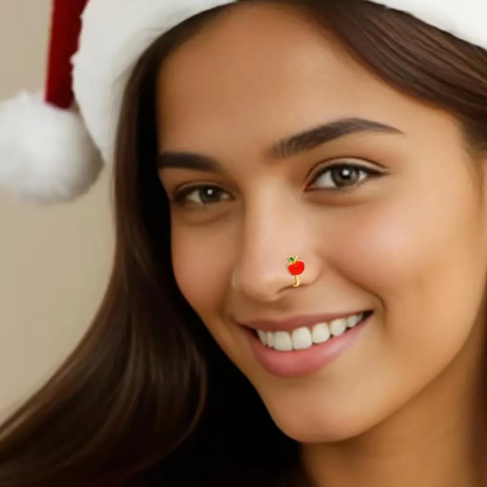 Christmas Apple Fake Nose Rings for Women Stainless Steel Non Piercing Clip On Nose Rings Nose Cuffs Adjustable Fake Nose Jewelry Gold Silver Black
