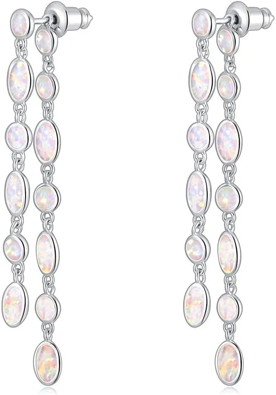 CiNily 18K White Gold Plated Opal Sutd Drop Earrings for Women Ladies Gemstone Dangle Earrings Opal Jewelry Gifts