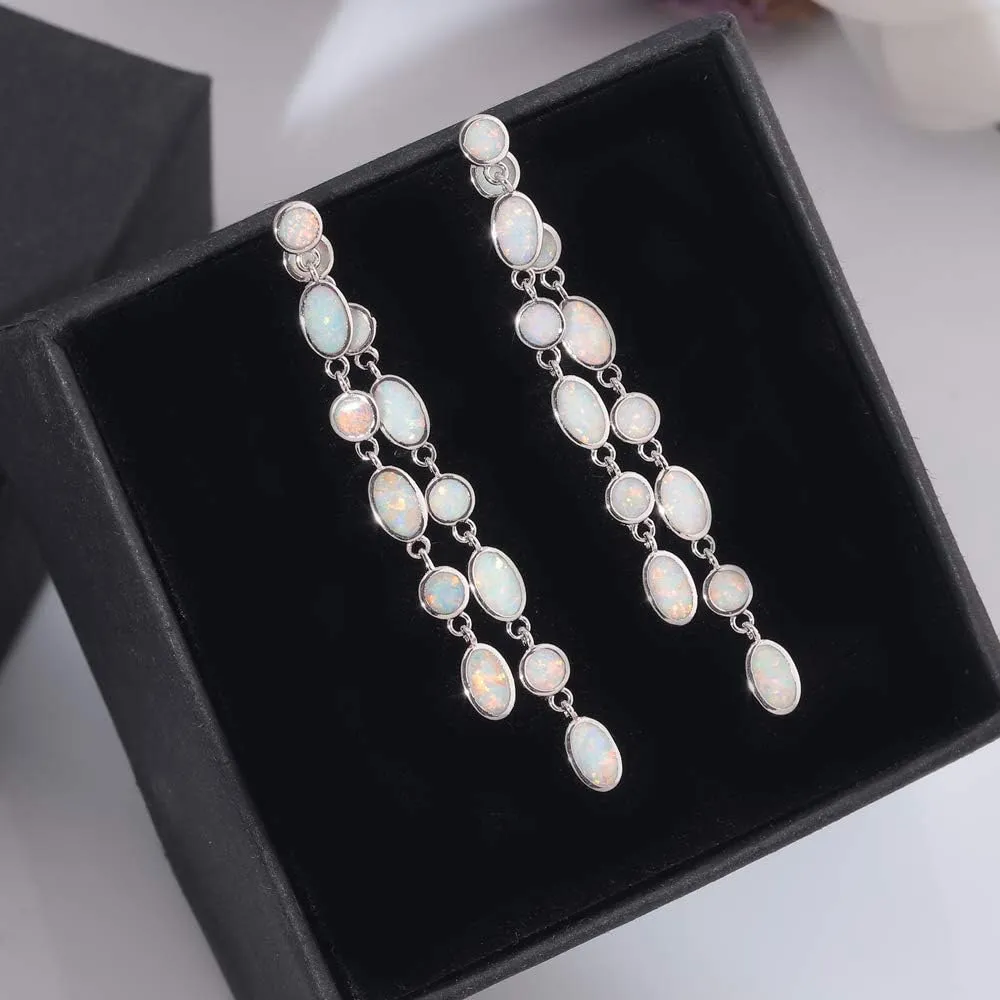 CiNily 18K White Gold Plated Opal Sutd Drop Earrings for Women Ladies Gemstone Dangle Earrings Opal Jewelry Gifts