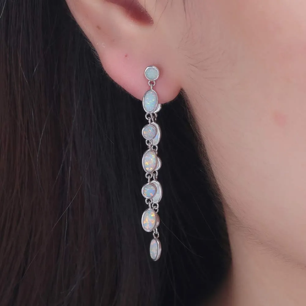 CiNily 18K White Gold Plated Opal Sutd Drop Earrings for Women Ladies Gemstone Dangle Earrings Opal Jewelry Gifts