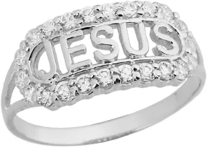 Claddagh Gold Religious Jewelry Unique Sterling Silver CZ Jesus Christ Christian Faith Ring (Size 8.5)