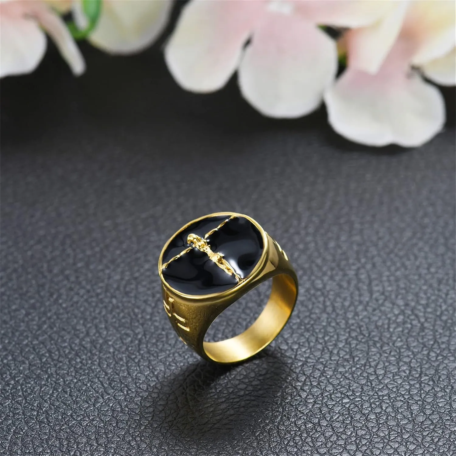 Class Cross Jesus Rings for Men Stainless Steel Punk Gold Tone Ring Size 8 to 13