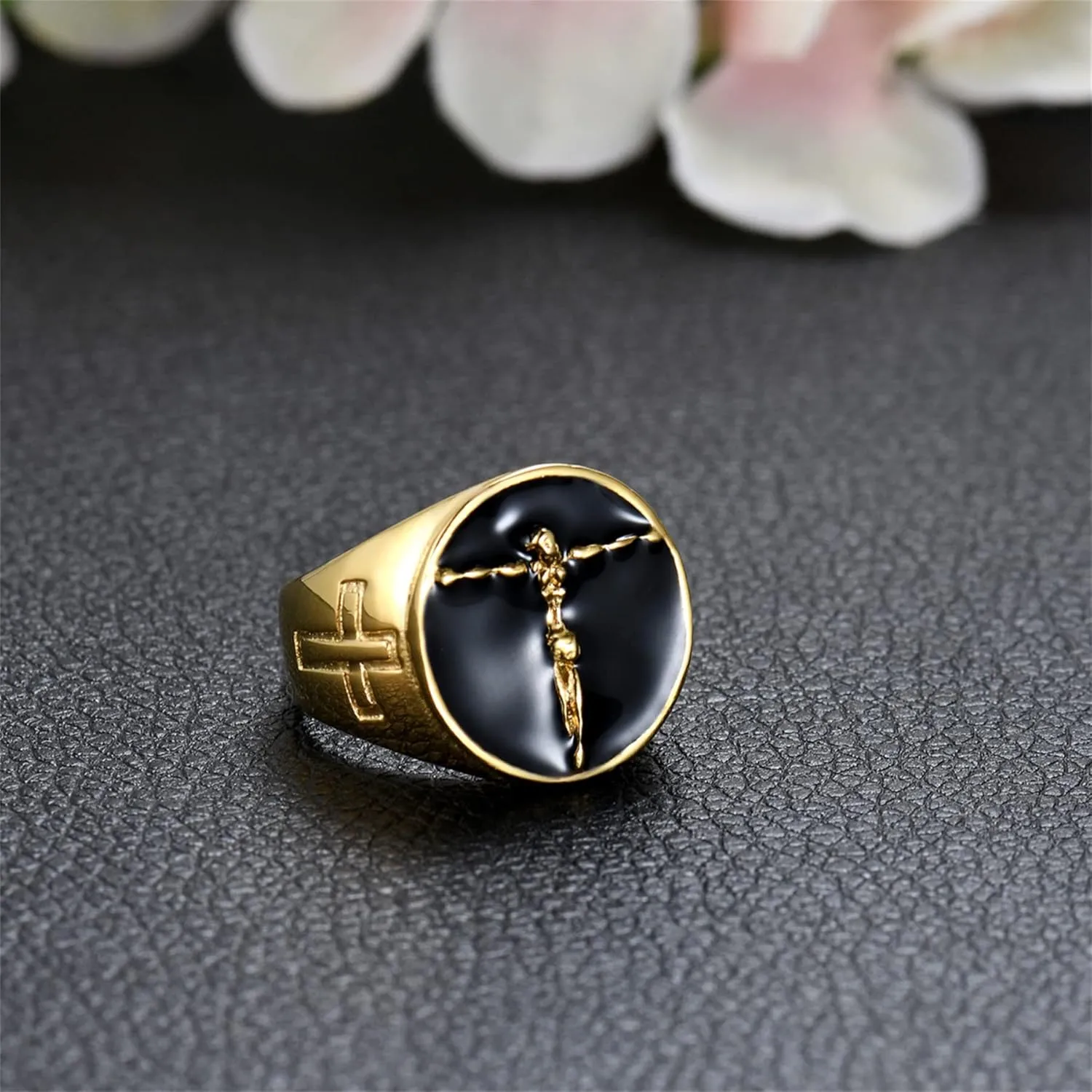 Class Cross Jesus Rings for Men Stainless Steel Punk Gold Tone Ring Size 8 to 13