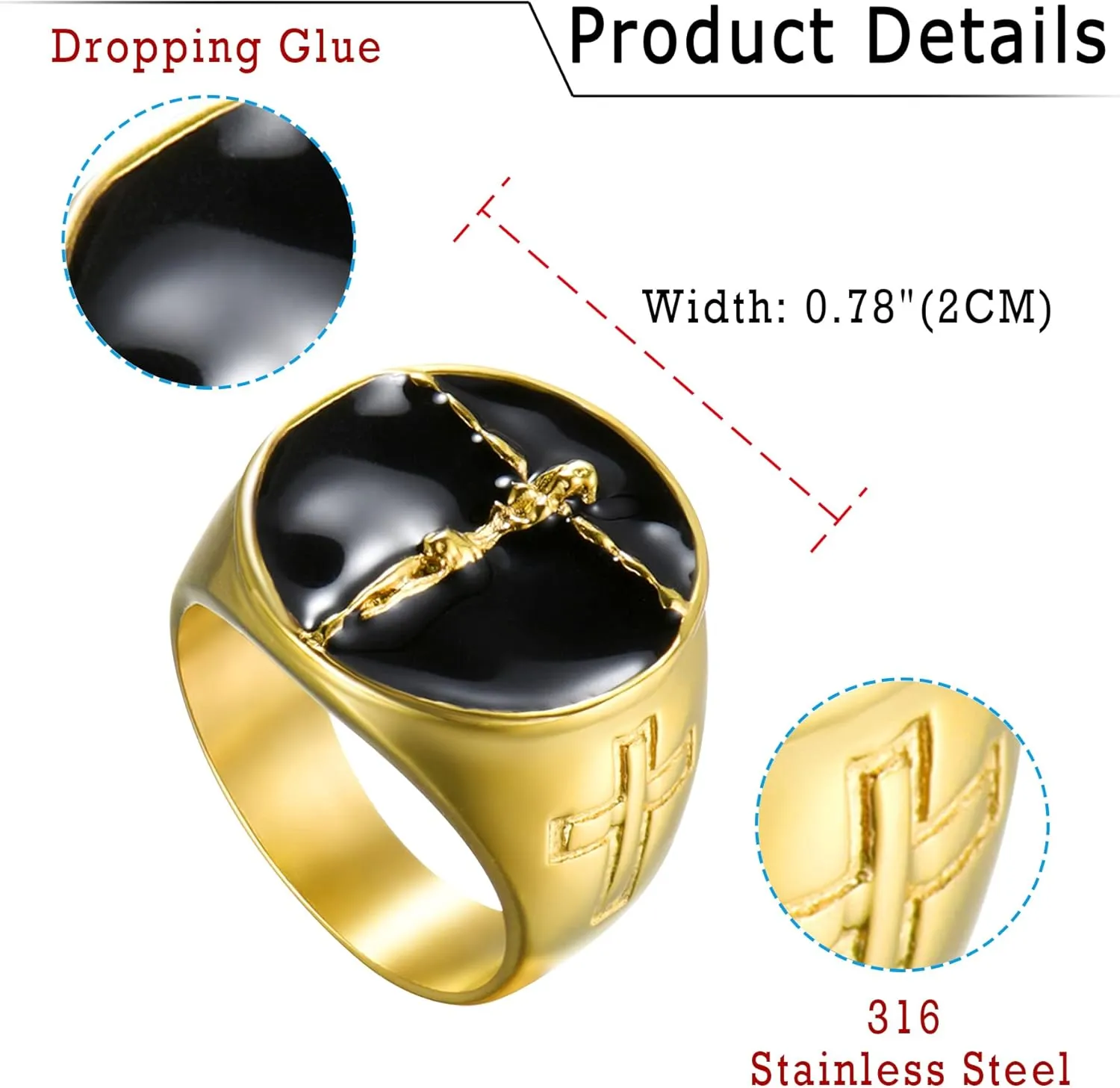 Class Cross Jesus Rings for Men Stainless Steel Punk Gold Tone Ring Size 8 to 13