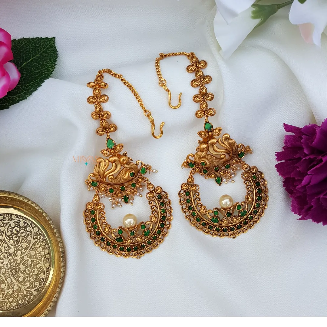 Classy Peacock Design Earring With Ear Chain