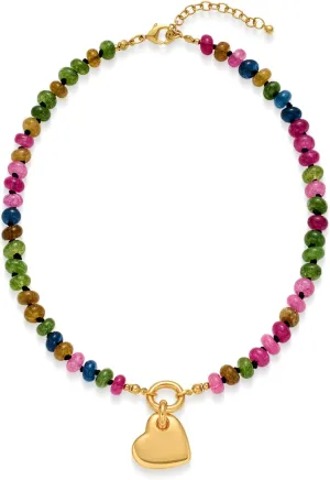 CLASSYZINT Gold Heart Pendant Necklace for Women Puffy Heart Necklace Beads Chain Necklace Statement Necklace Trendy Jewelry
