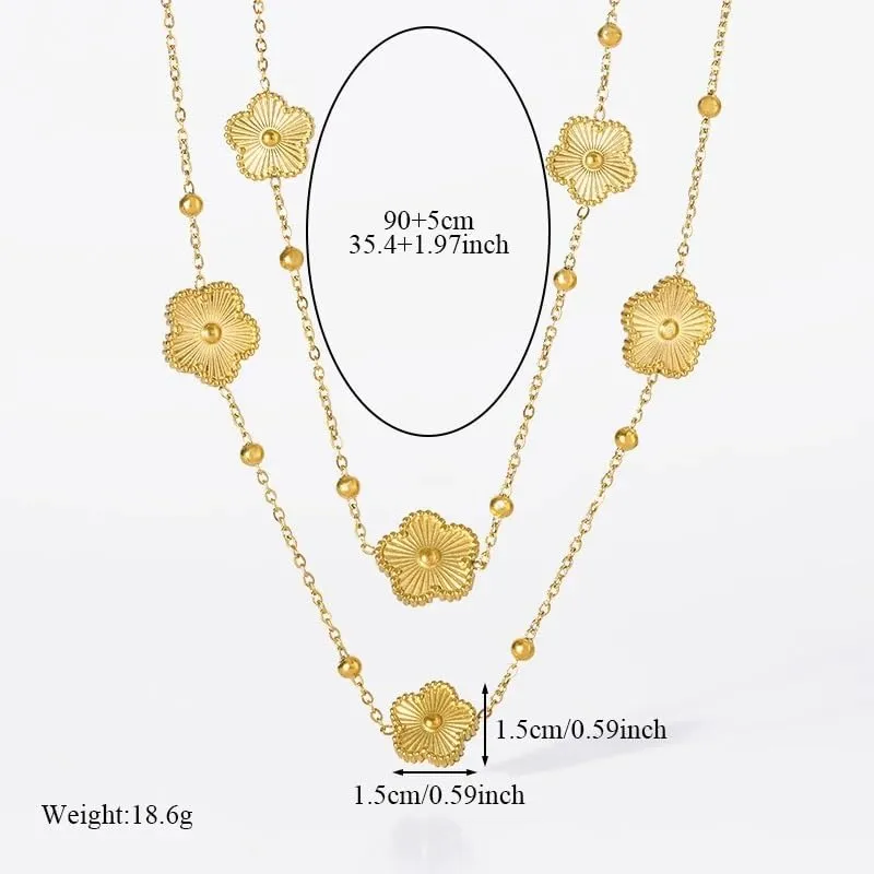 Clover Jewelry Set 18K Gold Plated Stainless Steel Necklace with Flower Design Four leaf clover for Women, Elegant Four Leaf Clover Necklace Floral Style Jewelry