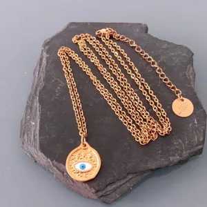 Clover Turquoise Greek Turquoise Gold Zamak Necklace | Golden Necklace | Gilded Jewel | Mystic Necklace | Woman Jewel | Gift Idea | Jewelry Gifts