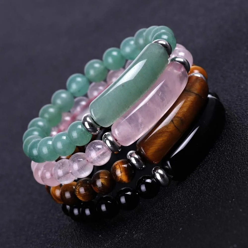 COLORFUL BLING 8MM Stone Bracelets Aventurine Jade Stretch Bangle Bracelet Natural Gemstone Stretch Bracelet Beads Chakra Crystal Energy Heart Charm Bracelet Handmade Jewelry for Women