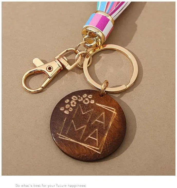 COLORFUL BLING MAMA KeyChain Leather Tassel Bracelet Holder Keyring Unique Bangle Accessory For Mom Mother's Day Gift