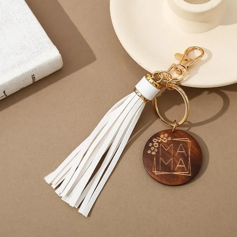 COLORFUL BLING MAMA KeyChain Leather Tassel Bracelet Holder Keyring Unique Bangle Accessory For Mom Mother's Day Gift