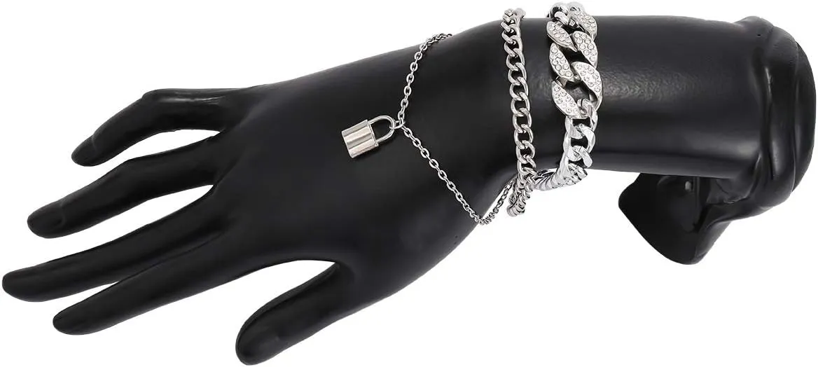 COLORFUL BLING Shiny Hip Hop Rhinestone Cuban Link Chain Lock Pendant Necklace With Bracelet Set Punk Cubic Zircon Layered Choker Necklace for Women Unisex Jewelry