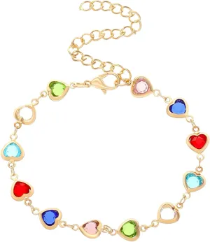 Colorful Crystal Heart Bracelet for Women,Elegant Heart Shaped Bracelet Love Heart Chain Bracelet Fashion Jewelry Gifts