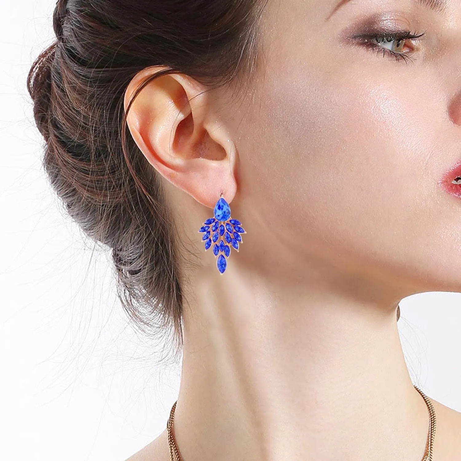Colourful Rhinestone Statement Dangle Earrings,Fashion Dainty Crystal Drop Earrings Vintage Boho Shiny Leaf-shaped Flower Stud Earrings Wedding Jewelry Gifts for Women
