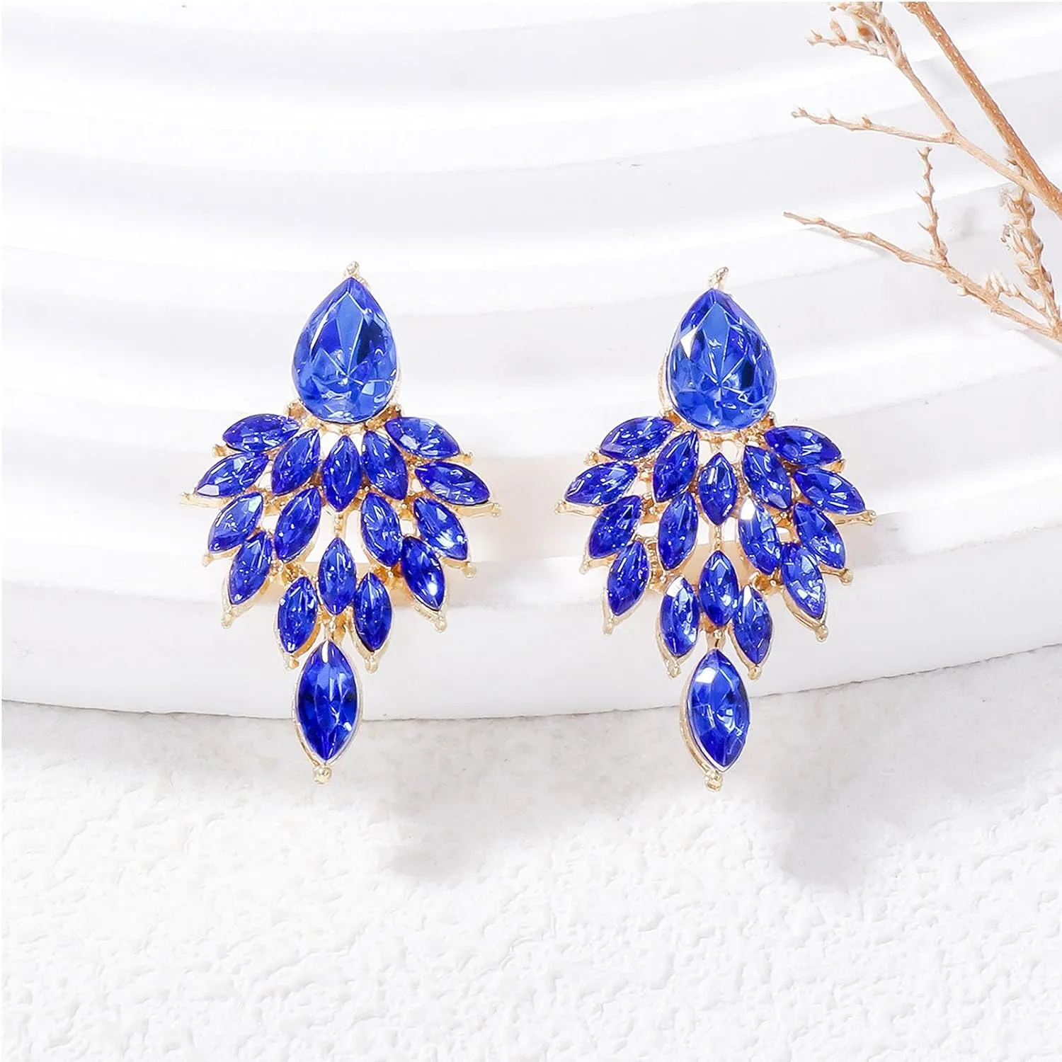 Colourful Rhinestone Statement Dangle Earrings,Fashion Dainty Crystal Drop Earrings Vintage Boho Shiny Leaf-shaped Flower Stud Earrings Wedding Jewelry Gifts for Women