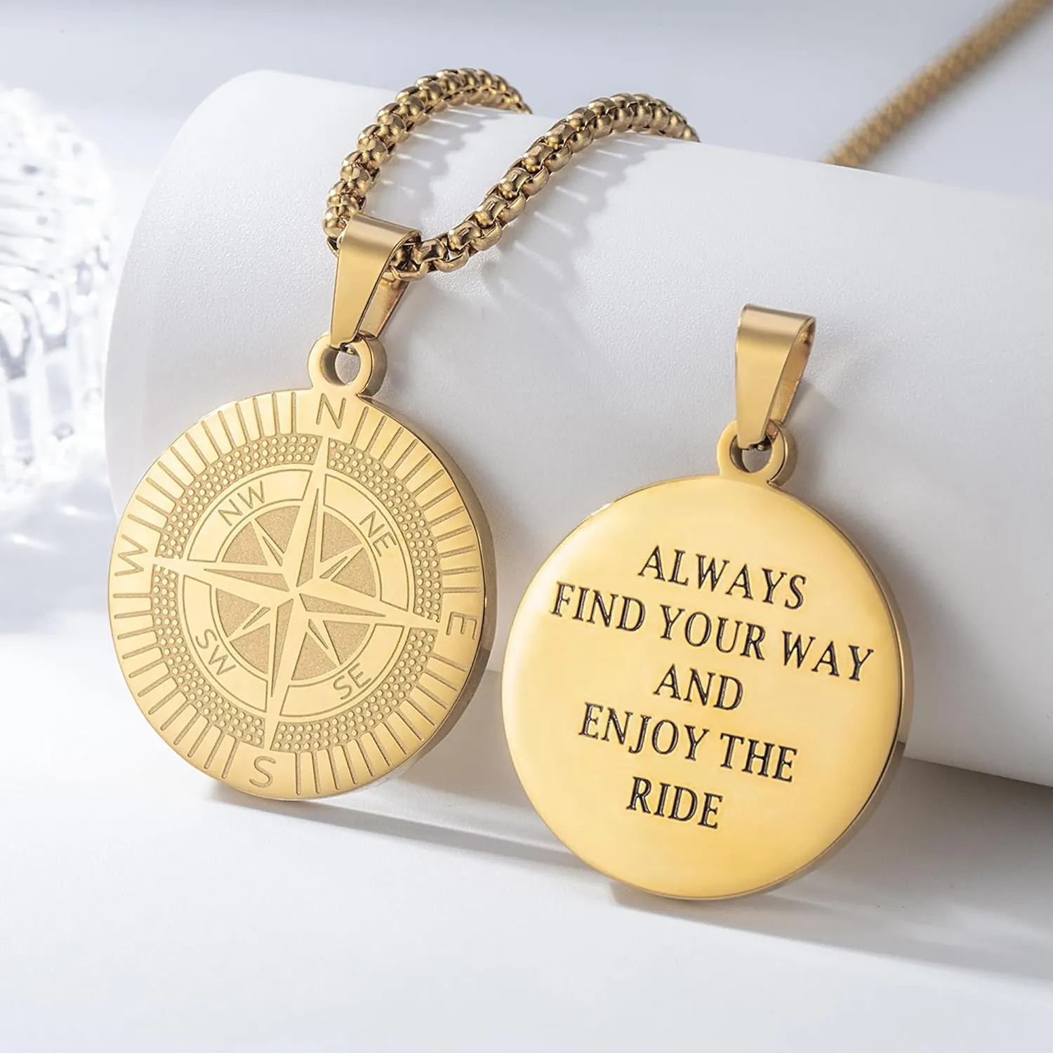 Compass Necklace for Men, Stainless Steel Pendant Necklace, Adjustable Chain, Unique Navigator Design, Gift for Adventure Lovers