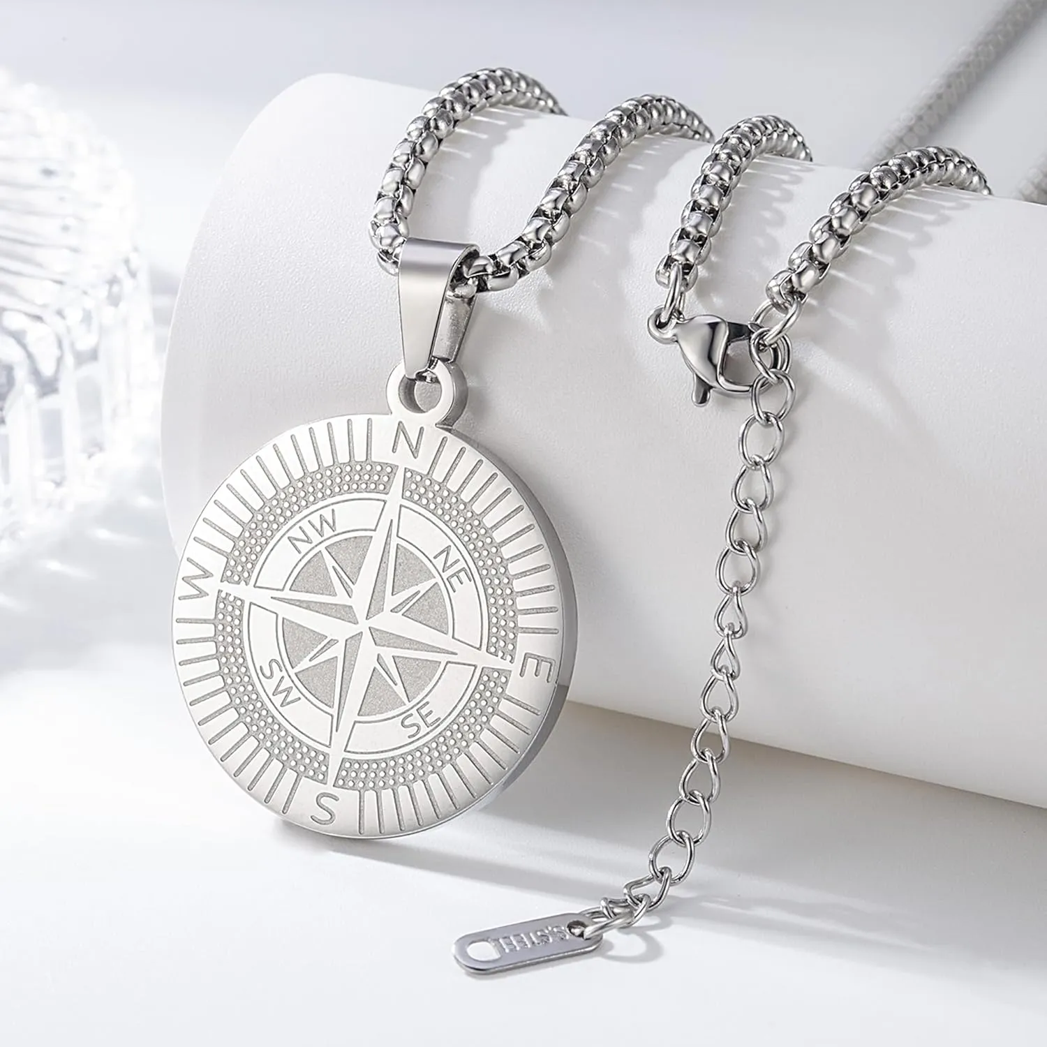 Compass Necklace for Men, Stainless Steel Pendant Necklace, Adjustable Chain, Unique Navigator Design, Gift for Adventure Lovers