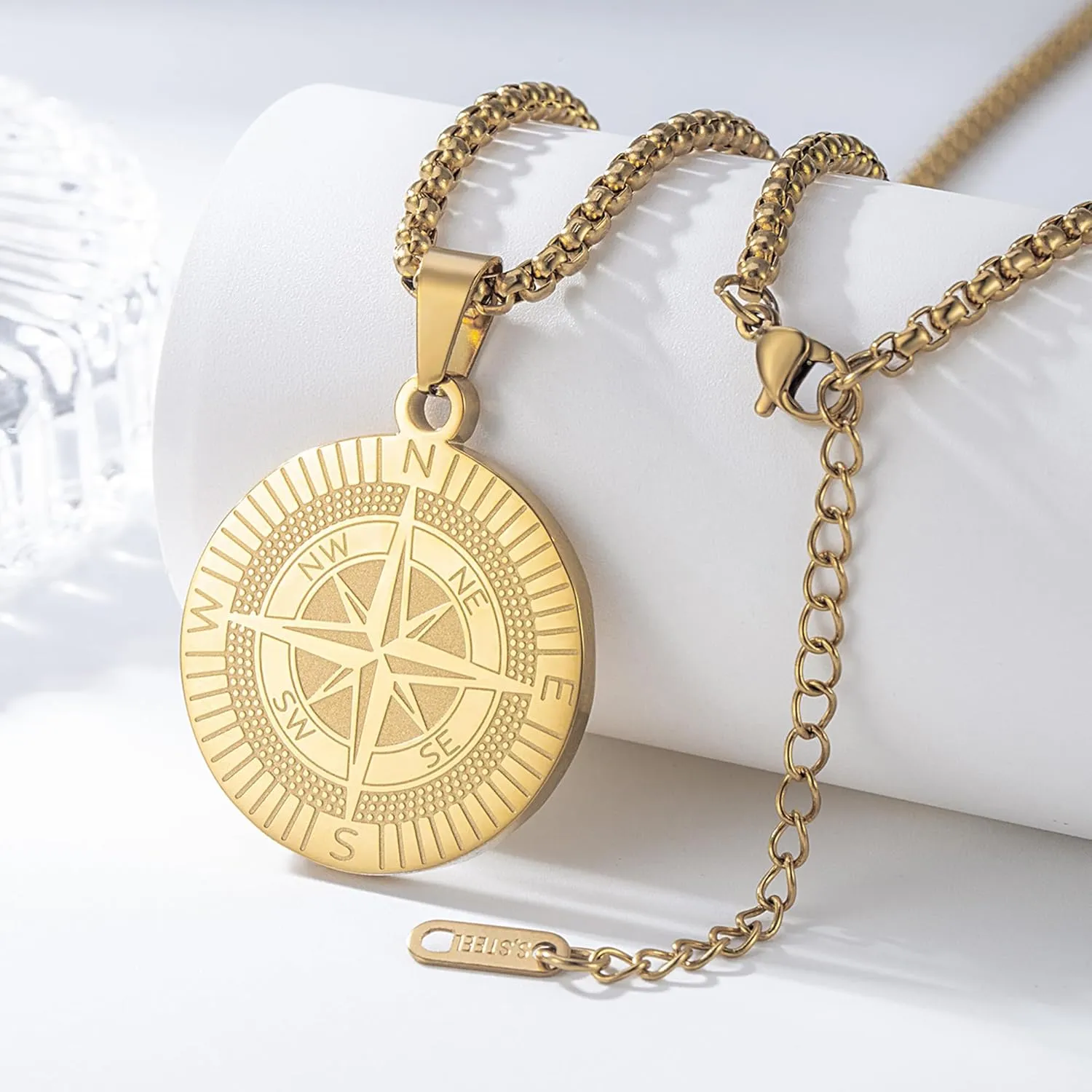 Compass Necklace for Men, Stainless Steel Pendant Necklace, Adjustable Chain, Unique Navigator Design, Gift for Adventure Lovers