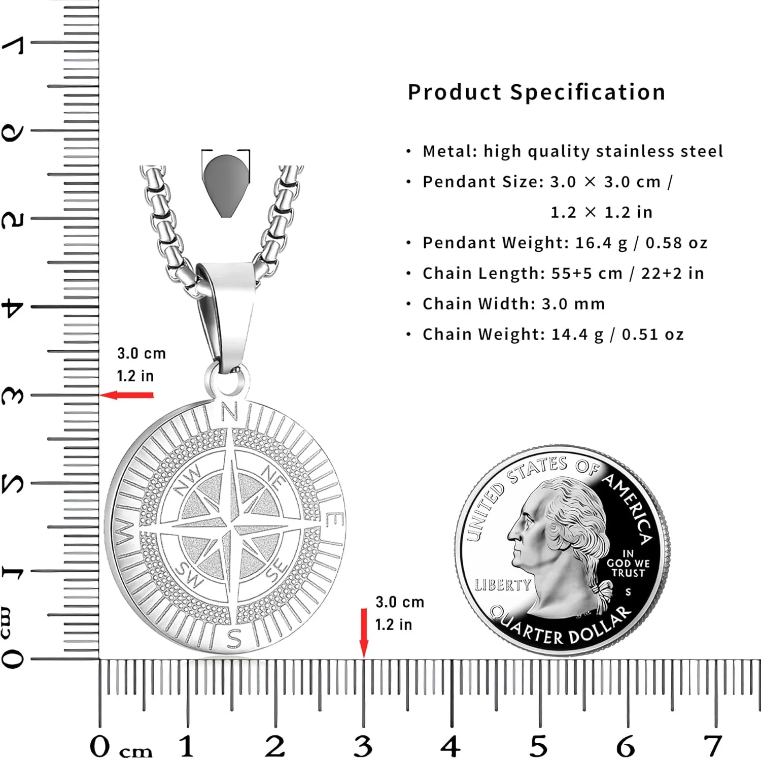 Compass Necklace for Men, Stainless Steel Pendant Necklace, Adjustable Chain, Unique Navigator Design, Gift for Adventure Lovers
