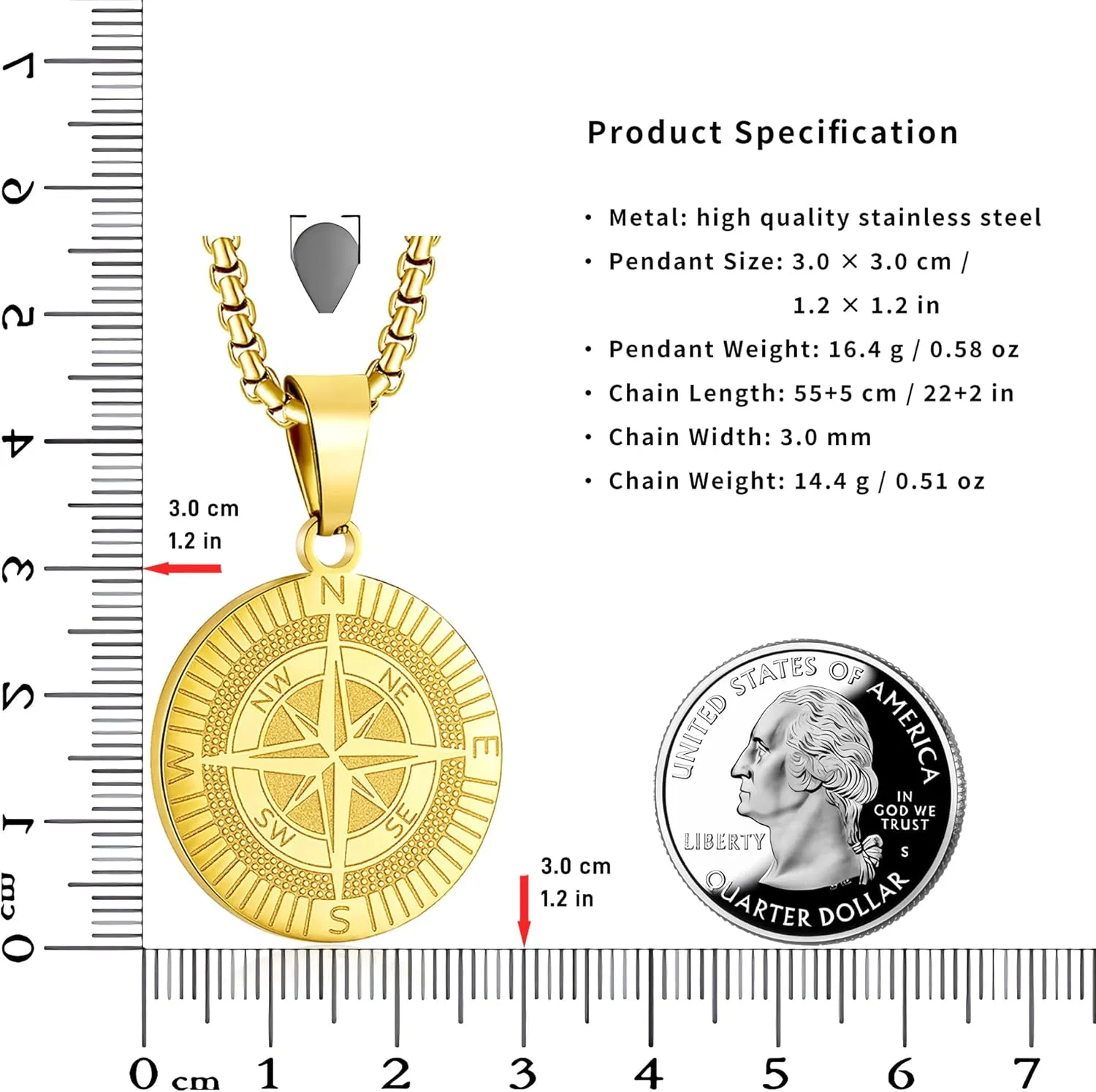 Compass Necklace for Men, Stainless Steel Pendant Necklace, Adjustable Chain, Unique Navigator Design, Gift for Adventure Lovers