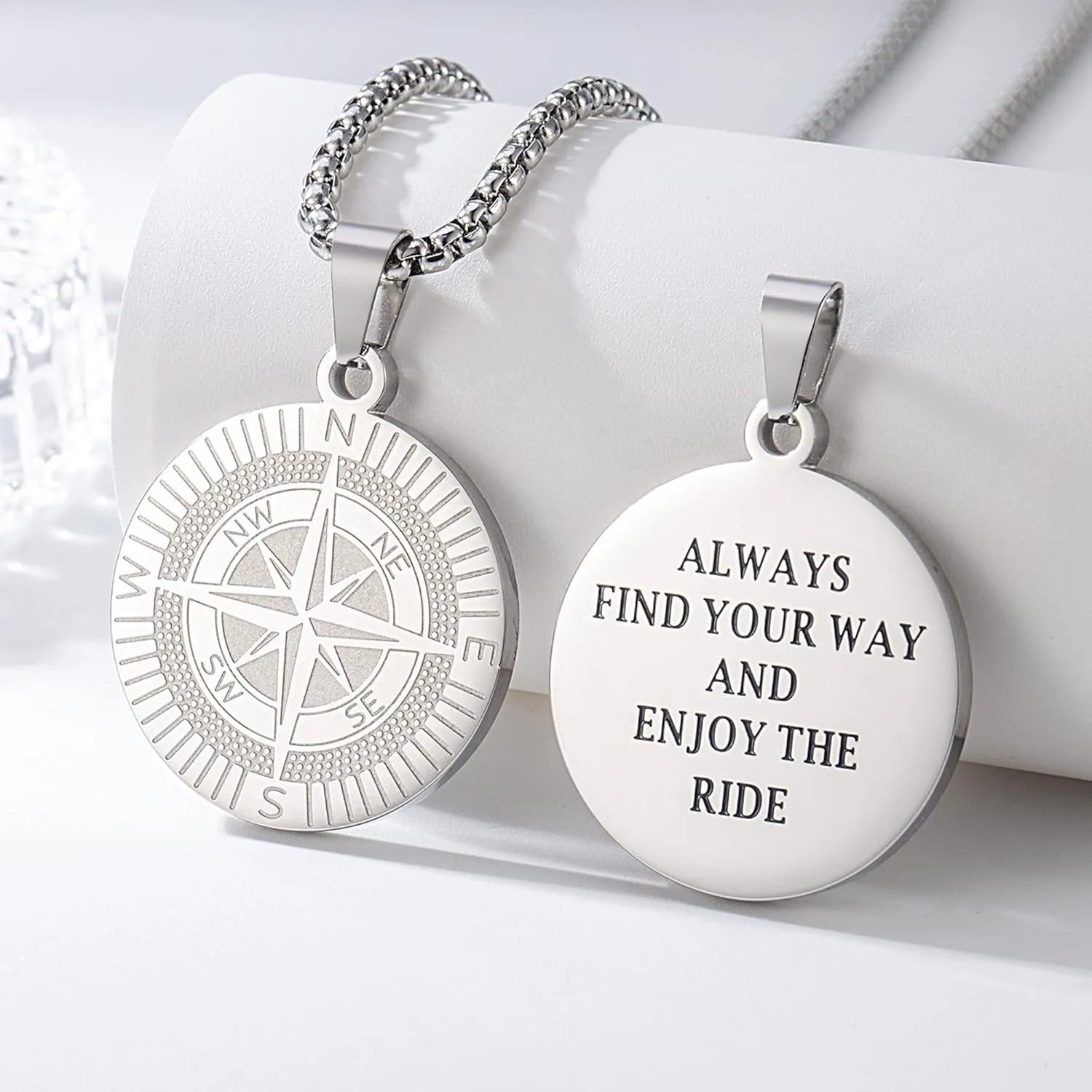 Compass Necklace for Men, Stainless Steel Pendant Necklace, Adjustable Chain, Unique Navigator Design, Gift for Adventure Lovers