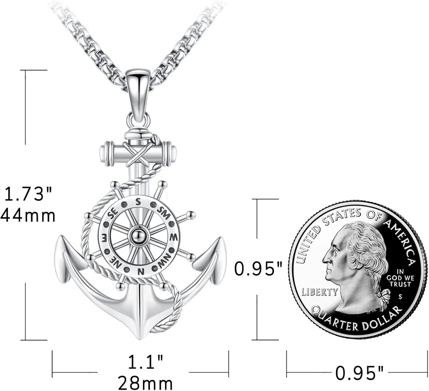 Compass Necklace for Women Men 925 Sterling Silver Pendant Urn Necklaces for Ashes Picture Locket Necklace Anchor Necklace Viking Necklace Crystals CZ Moonstone Abalone Shell Turquoise Compass Jewelry