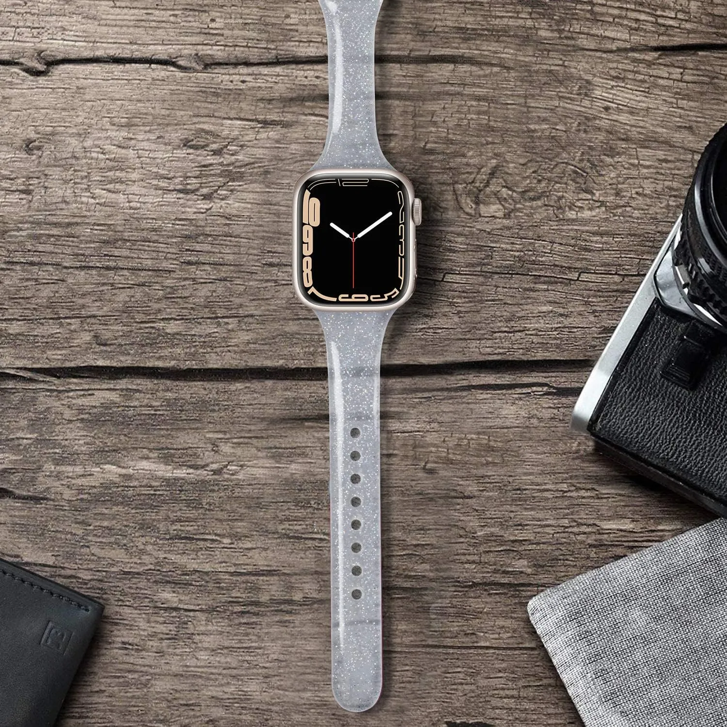 Compatible with Apple Watch Bands 42mm (Series 10) 41mm 38mm 40mm, Shiny Glitter Silicone Soft Slim Small Sport Replacement Strap Compatible for iWatch Series 10 9 8 7 6 5 4 3 2 1 SE Women