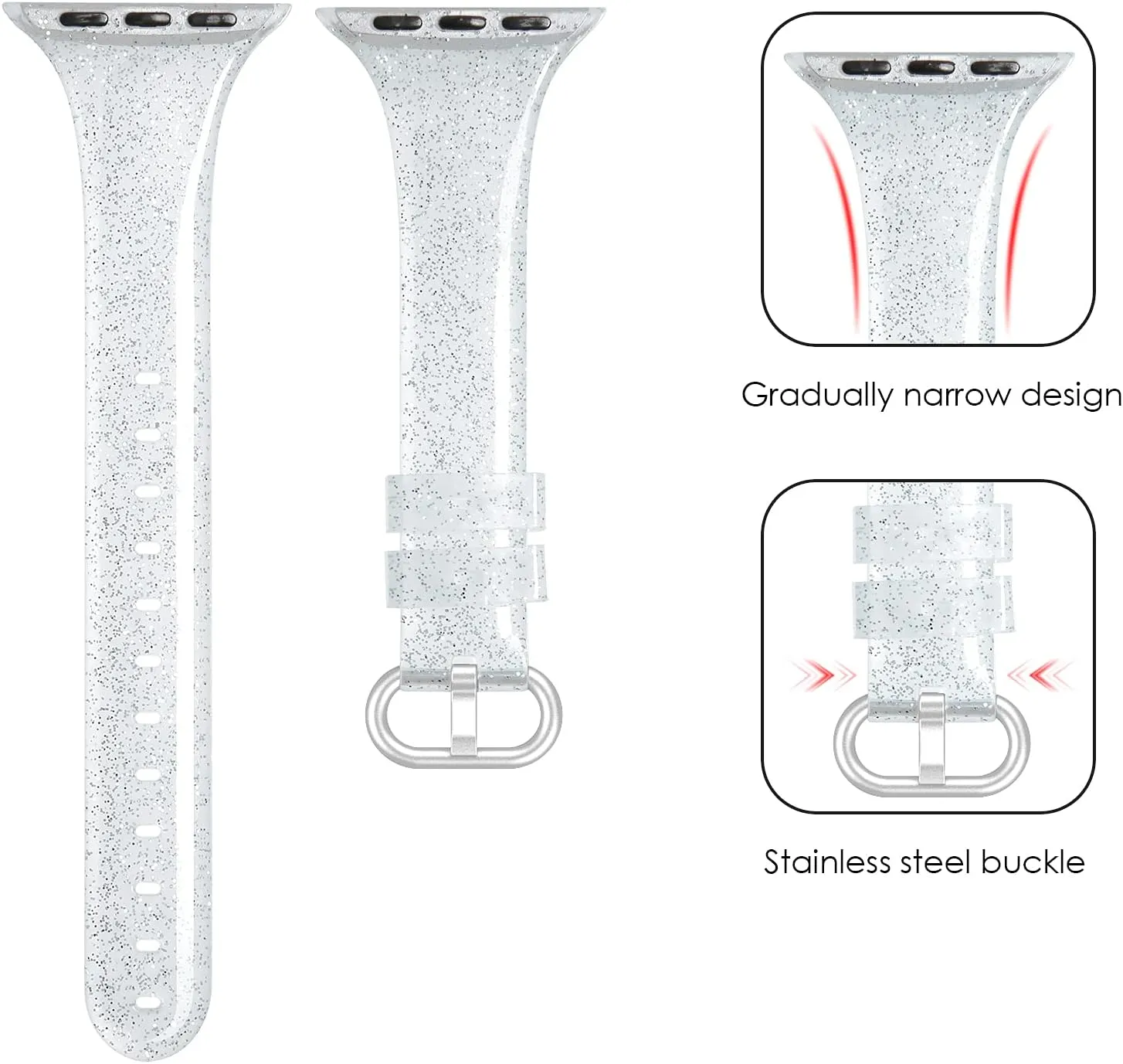 Compatible with Apple Watch Bands 42mm (Series 10) 41mm 38mm 40mm, Shiny Glitter Silicone Soft Slim Small Sport Replacement Strap Compatible for iWatch Series 10 9 8 7 6 5 4 3 2 1 SE Women