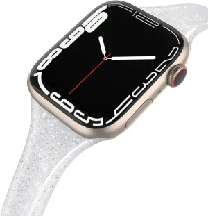 Compatible with Apple Watch Bands 42mm (Series 10) 41mm 38mm 40mm, Shiny Glitter Silicone Soft Slim Small Sport Replacement Strap Compatible for iWatch Series 10 9 8 7 6 5 4 3 2 1 SE Women