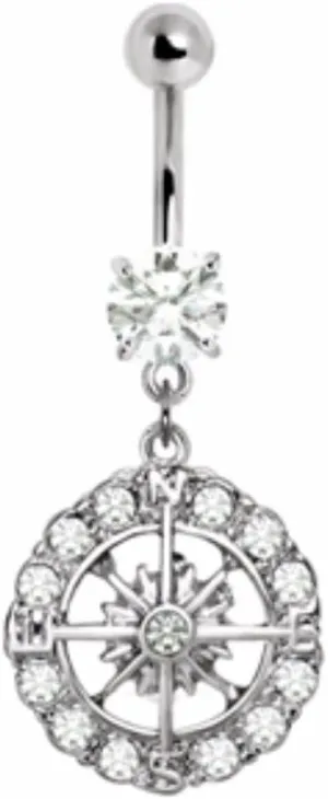 Covet Jewelry 316L Stainless Steel Nautical Compass Dangle Navel Ring