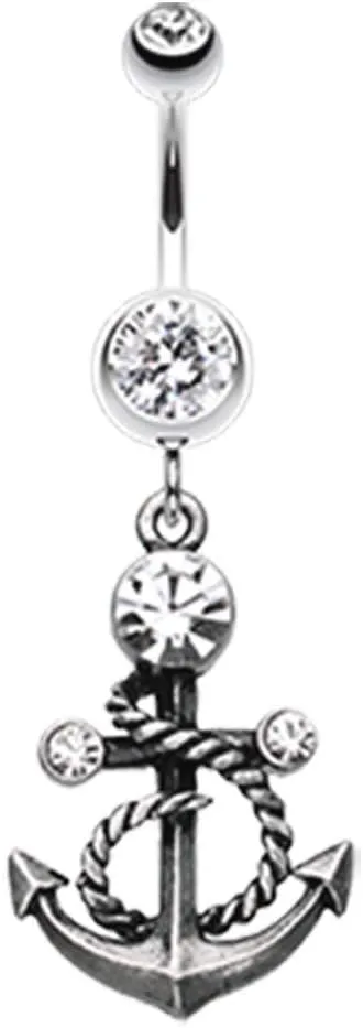 Covet Jewelry Antique Finish Classy Anchor Belly Button Ring