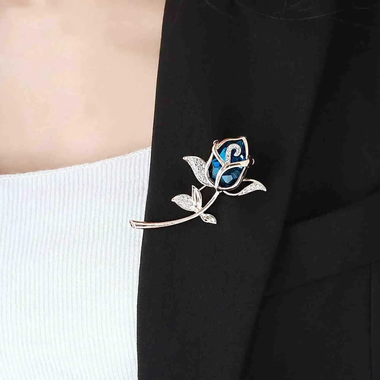 Created Rhinestone Crystal Brooch, Classy Rose Flower Fashion Pin Gift for Women Girls