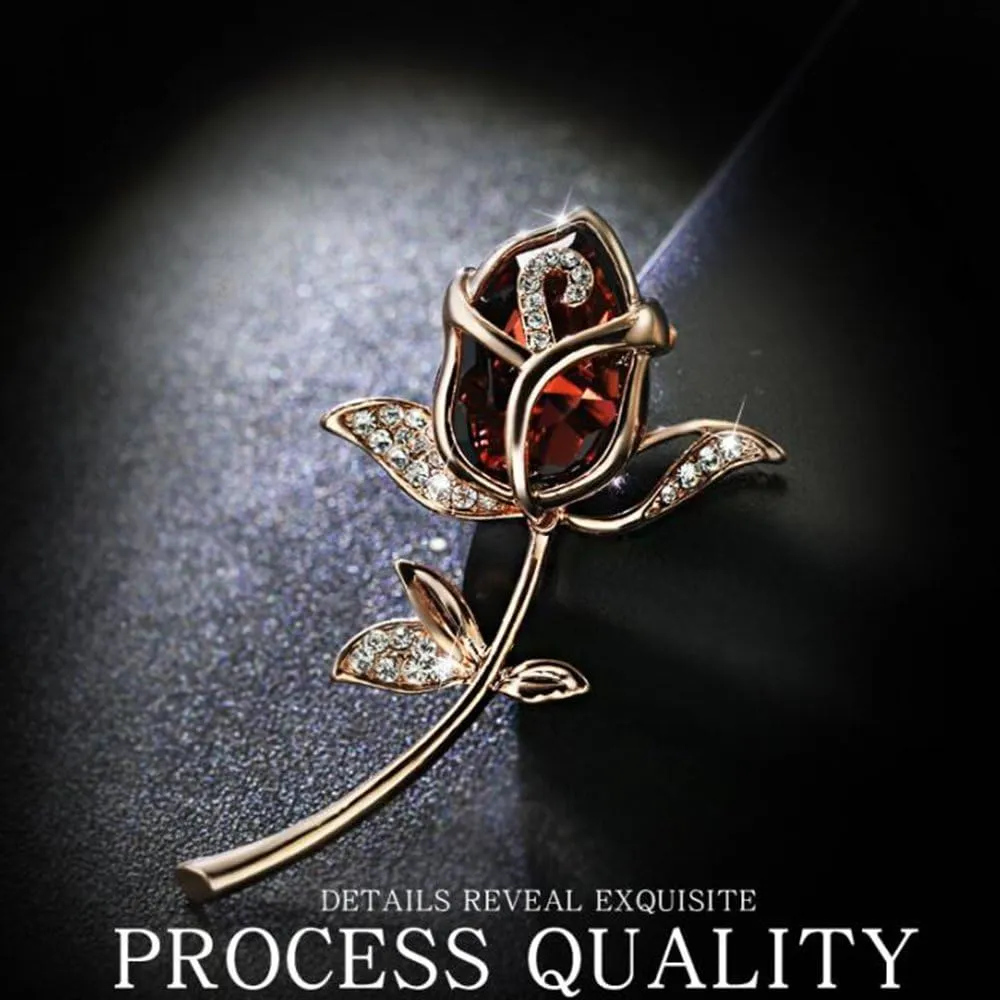 Created Rhinestone Crystal Brooch, Classy Rose Flower Fashion Pin Gift for Women Girls