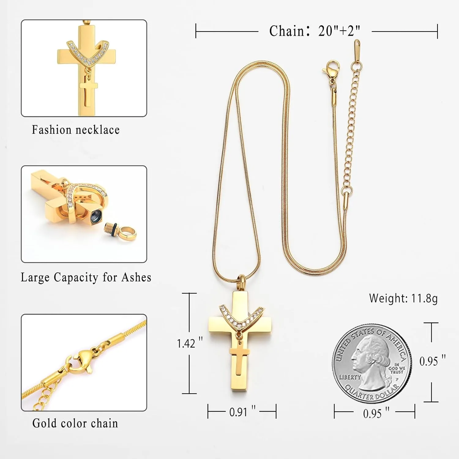 Cremation Jewelry for Ashes Pendant - Cross Urn Necklace with Mini Keepsake Urn Memorial Ash Jewelry