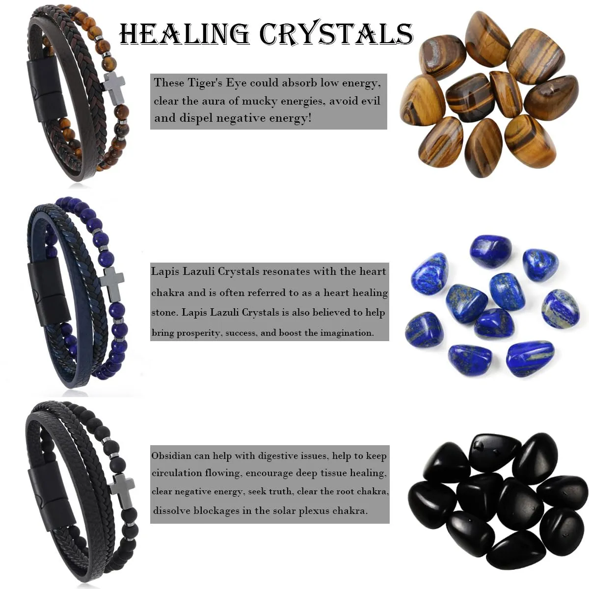 Cross Bracelet Christian Gift, Tiger Eye Bracelet Men Leather Cuff Bracelet, Healing Crystal Anxiety Relief Stress Bracelet, Magnet Bracelet for Pain Relief Women (21cm/8.27in, Cross Tiger Eye)