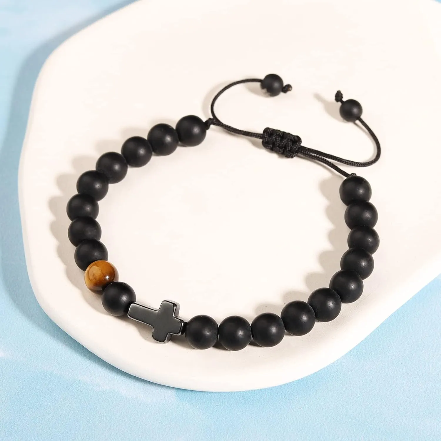 Cross Bracelet Gifts for Bonus Dad Son, Fathers Gifts for Men First Communion Confirmation Gift for Boys Teens Religious Christening Baptism Easter Basket Stuffers Jewelry for Him