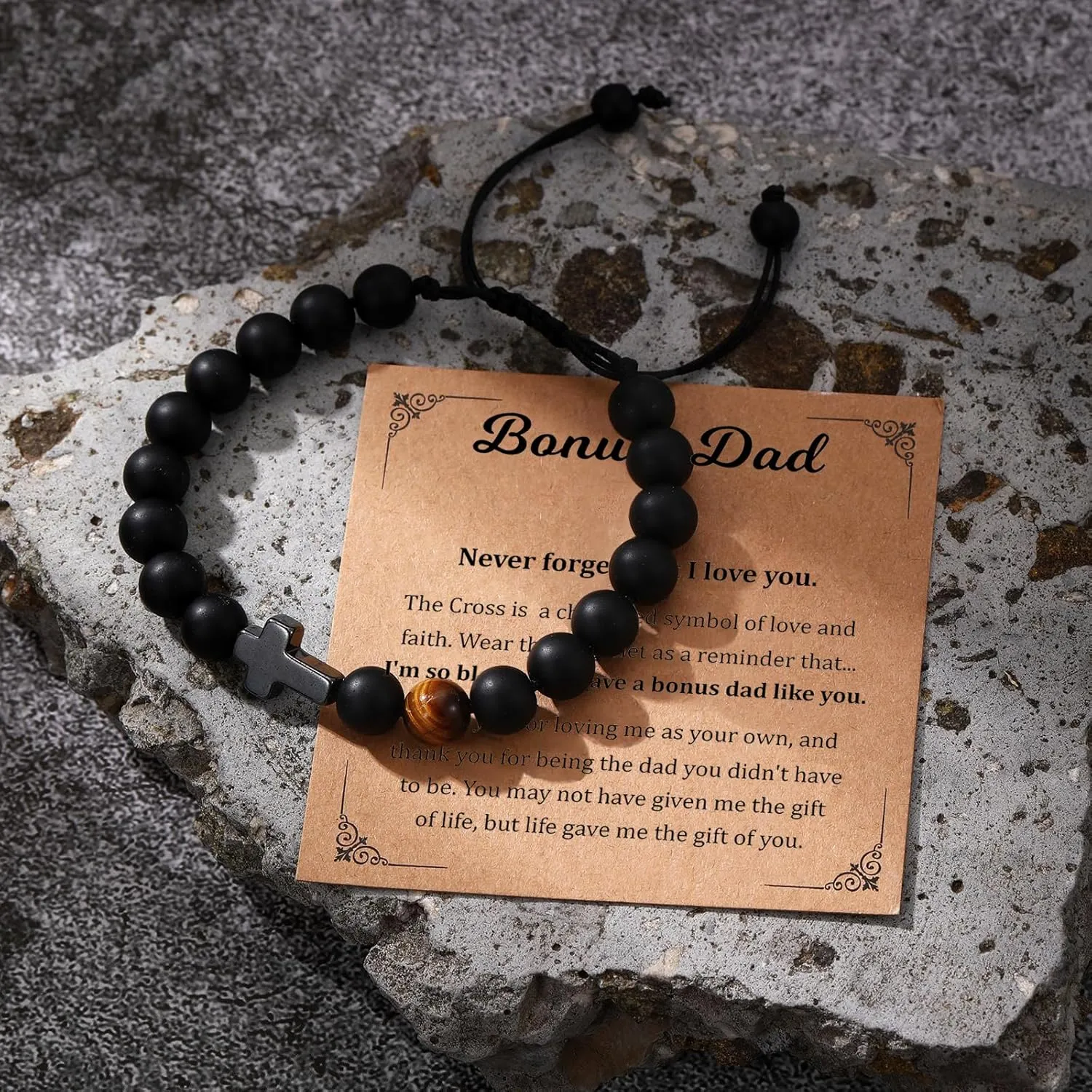 Cross Bracelet Gifts for Bonus Dad Son, Fathers Gifts for Men First Communion Confirmation Gift for Boys Teens Religious Christening Baptism Easter Basket Stuffers Jewelry for Him
