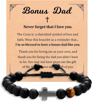 Cross Bracelet Gifts for Bonus Dad Son, Fathers Gifts for Men First Communion Confirmation Gift for Boys Teens Religious Christening Baptism Easter Basket Stuffers Jewelry for Him