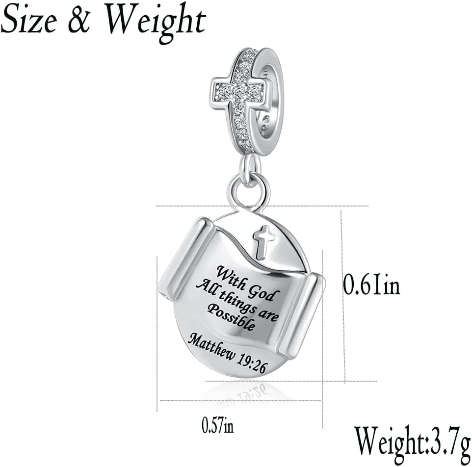 Cross Christmas Dangling Charm Fit Charms Bracelet Christian Bible Verse Crystal Prayer Faith Religious Bead Jewelry Gifts for Women