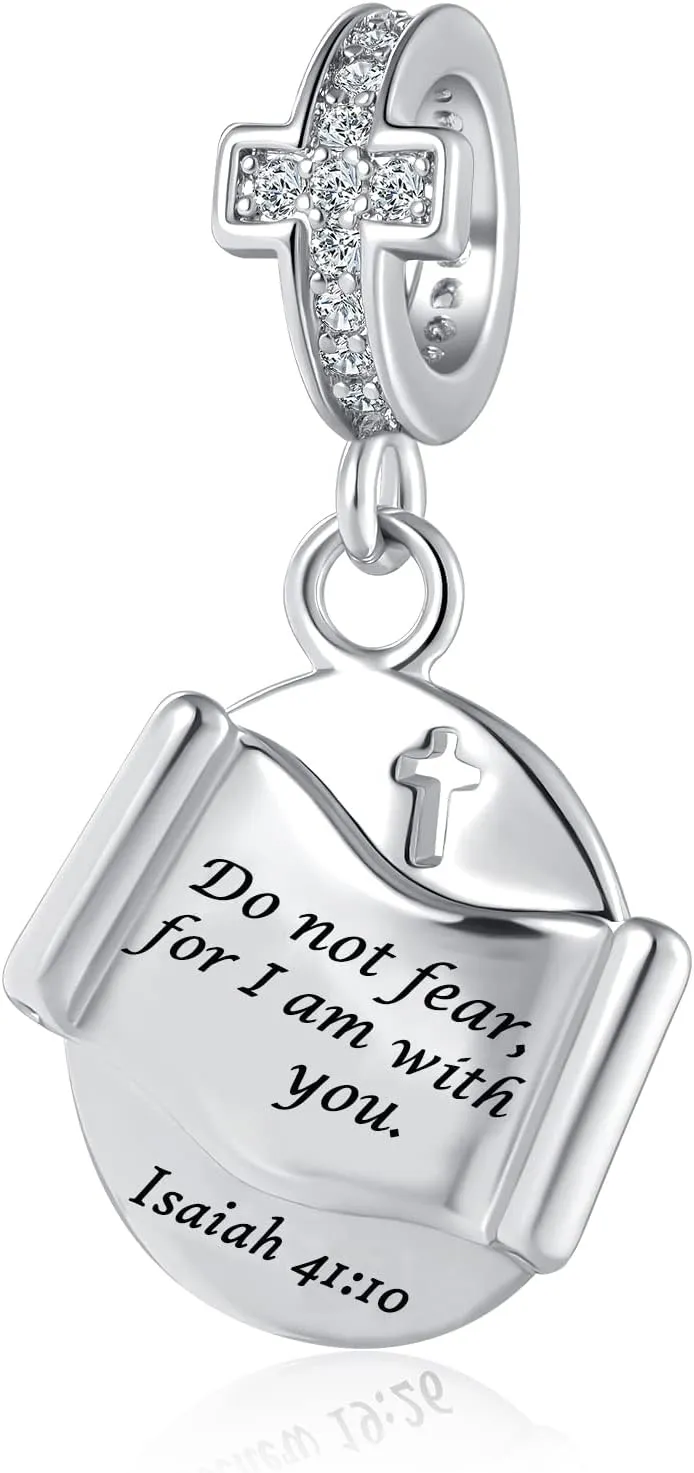 Cross Christmas Dangling Charm Fit Charms Bracelet Christian Bible Verse Crystal Prayer Faith Religious Bead Jewelry Gifts for Women