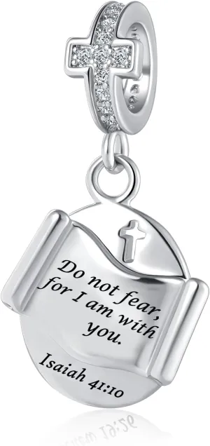 Cross Christmas Dangling Charm Fit Charms Bracelet Christian Bible Verse Crystal Prayer Faith Religious Bead Jewelry Gifts for Women